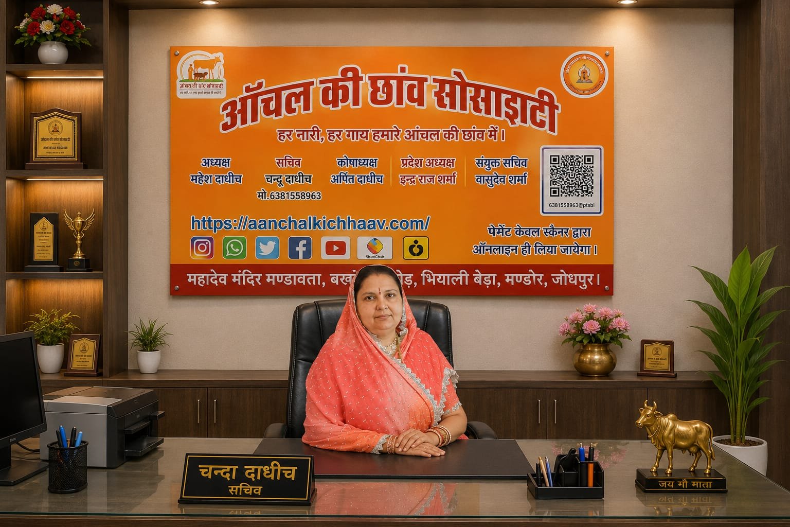 सचिव श्रीमती चंदा दाधीच — आंचल की छाँव सोसायटी कार्यालय